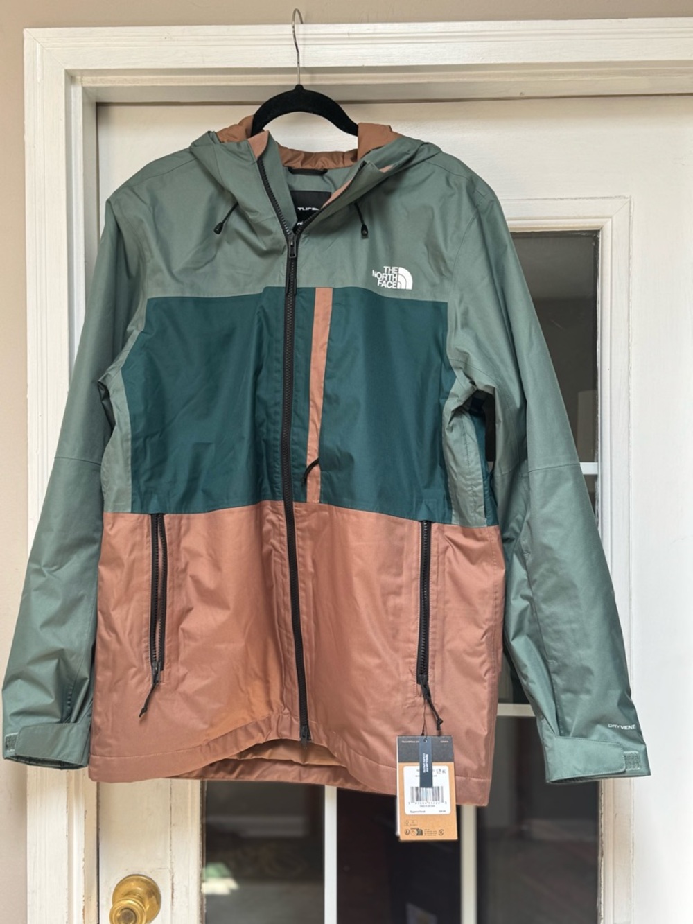NWT The North Face Men’s Three-Tone Hooded Rain Jacket - Sage, Teal & Rust